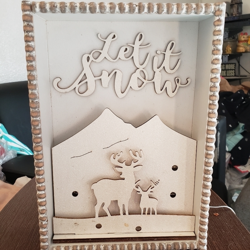 Light Up Let it Snow Sign with Snow Drifts and Reindeer